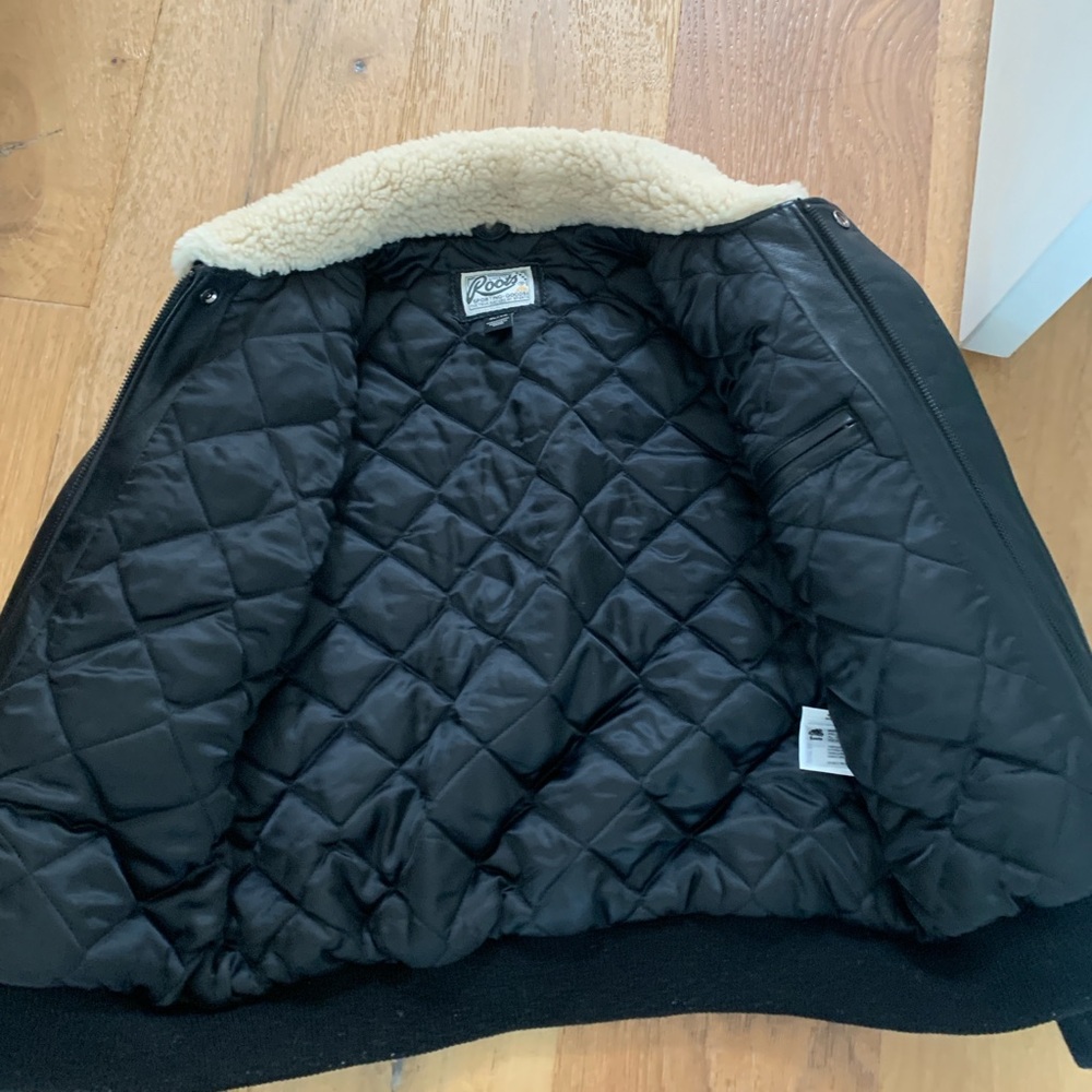 Roots Canada Leather Kids Aviator Jacket with Sherpa Collar XL - Picture 6 of 15